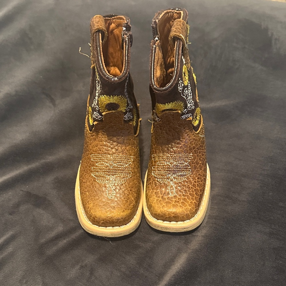 Kids Brown sunflower Embroidered Western Boots